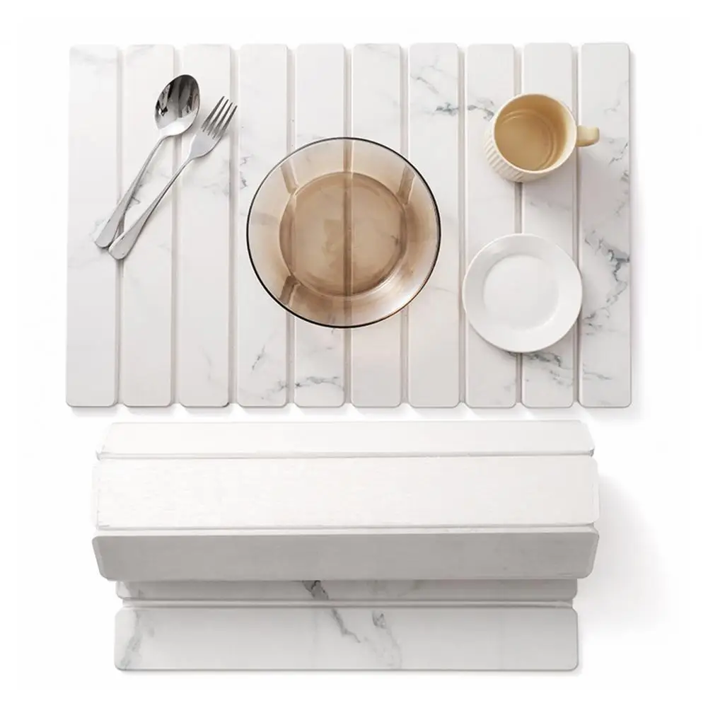 Kitchen Countertop Absorbent Pad Diatomaceous Earth Dish Drying Mat Collapsible Absorbent Drain Pad Heat-resistant Eco-friendly