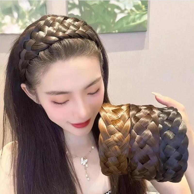 Wig headband Five-strand braids Thickened wide-edge handmade fishbone braids Twist headband Women's high cranial top pressure hair headband