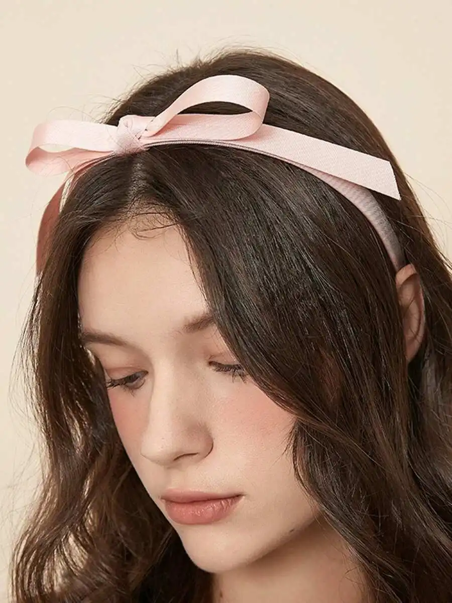 1pc Women Ribbon Bowknot Wide Headband, Retro Fashion Hair Accessory, Suitable For Any Occasion Hairband Hair Hoop, Black, Hair