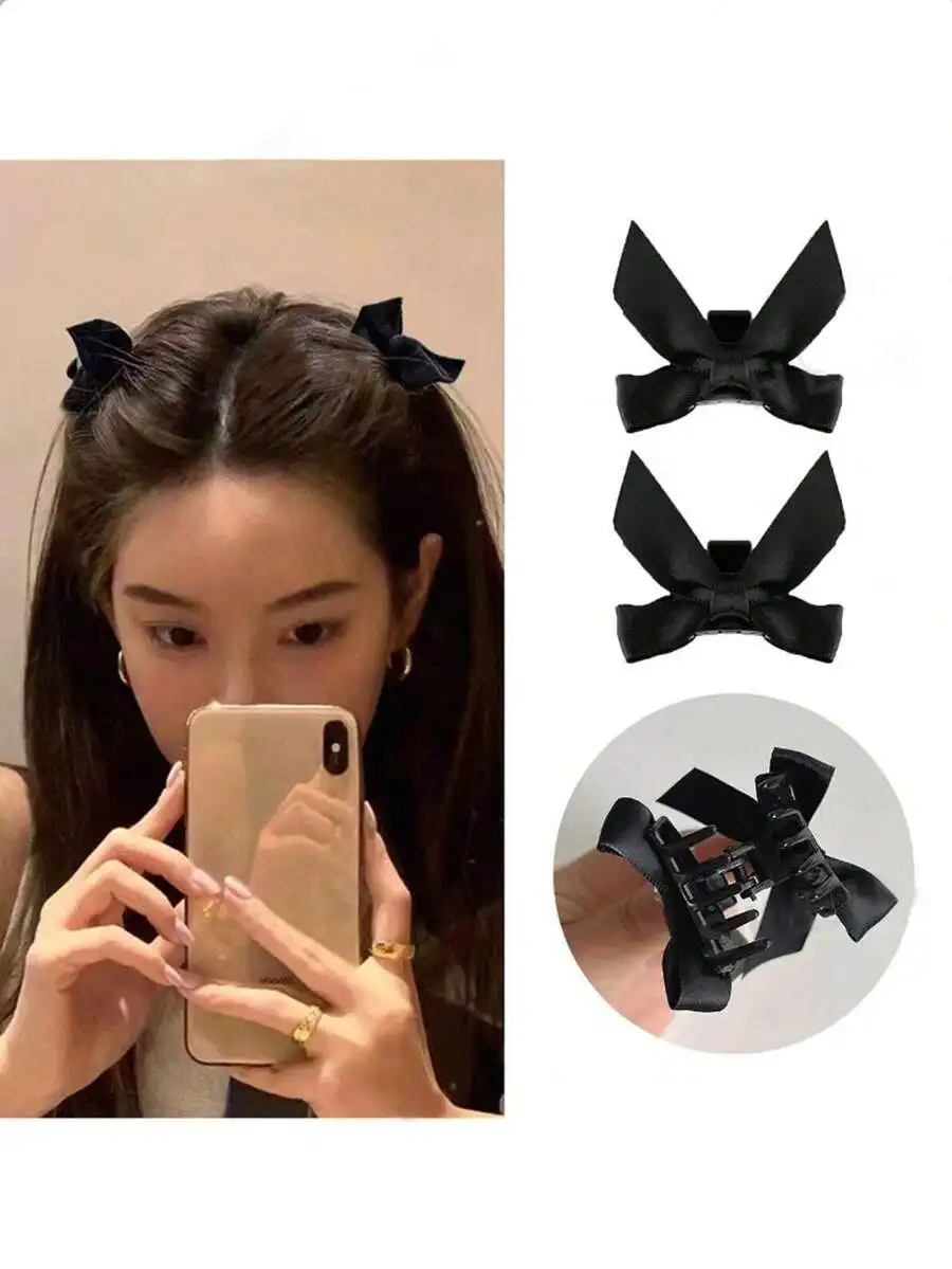 2pcs Women Black Bow Hair Claw Clips Vintage Style Hair Accessories For Half-Up Hairstyles