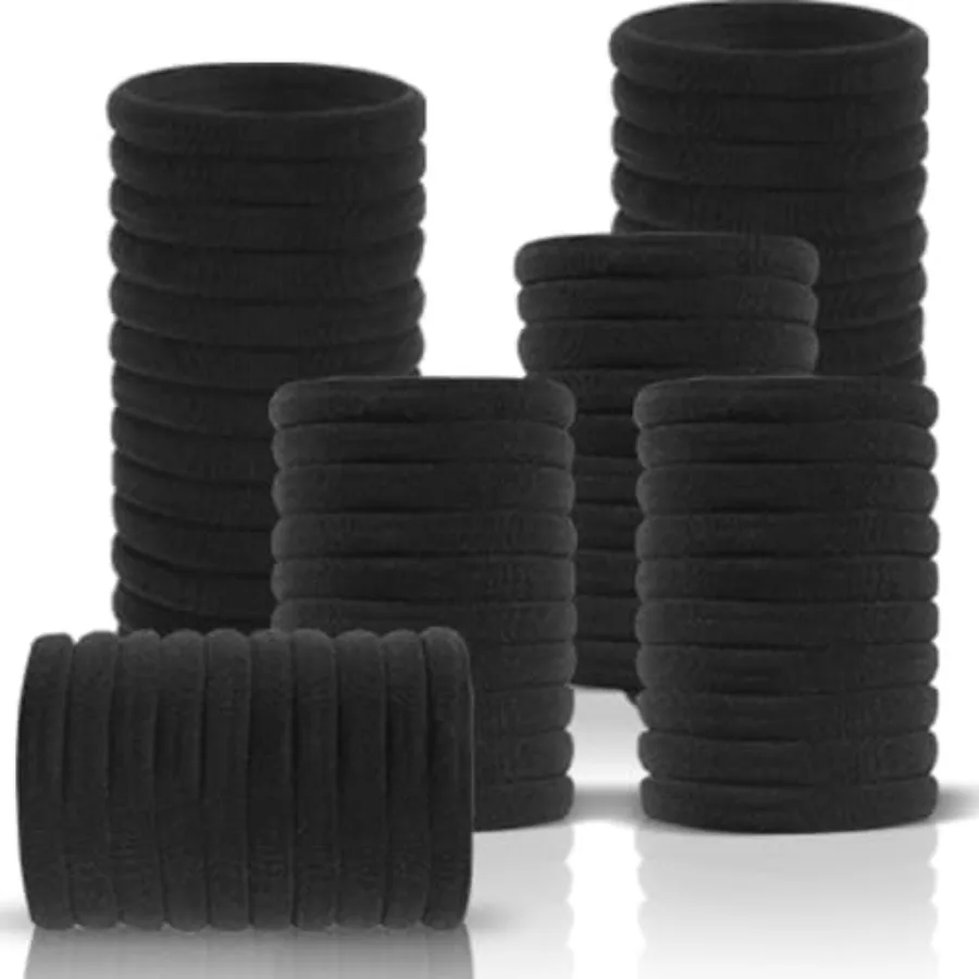60 Pcs 2 Inch Black No Damage Hair Ties for Women Thick Hair, Large Soft Seamless Nylon Fabric Elastic Hair Ties Ponytail Hair