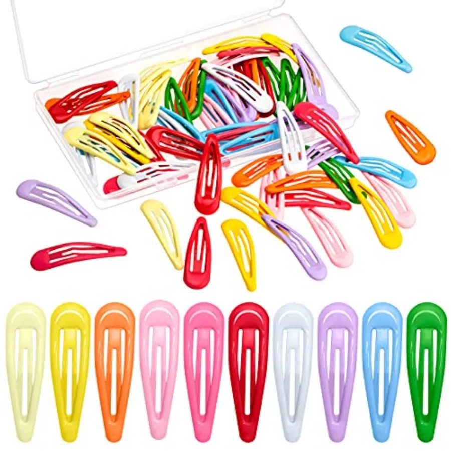 60Pcs Snap Hair Clips for Girls, 2 inch Silicone Coating Colorful Metal Hair Barrettes with Storage Case for Women Girls,No Sli