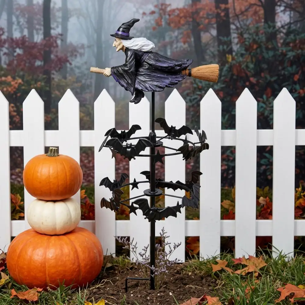 Halloween Wind Spinner for Yard Witch Garden Wind Spinner Outdoor Decor Halloween Resin Statue Garden Stake Spooky for Patio