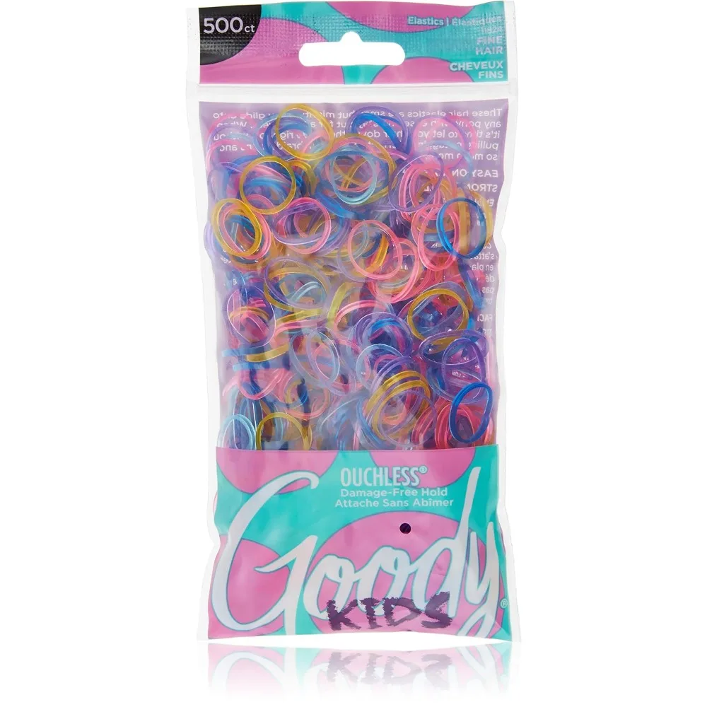 Kids Hair Ties Ouchless Polyband 500 Count Assorted Glitter Colors Latex Elastic Bands Easy Glide Ultra Strong Hold Accessories for Girls Boys Secure Hold Ridge Design All Hair Types