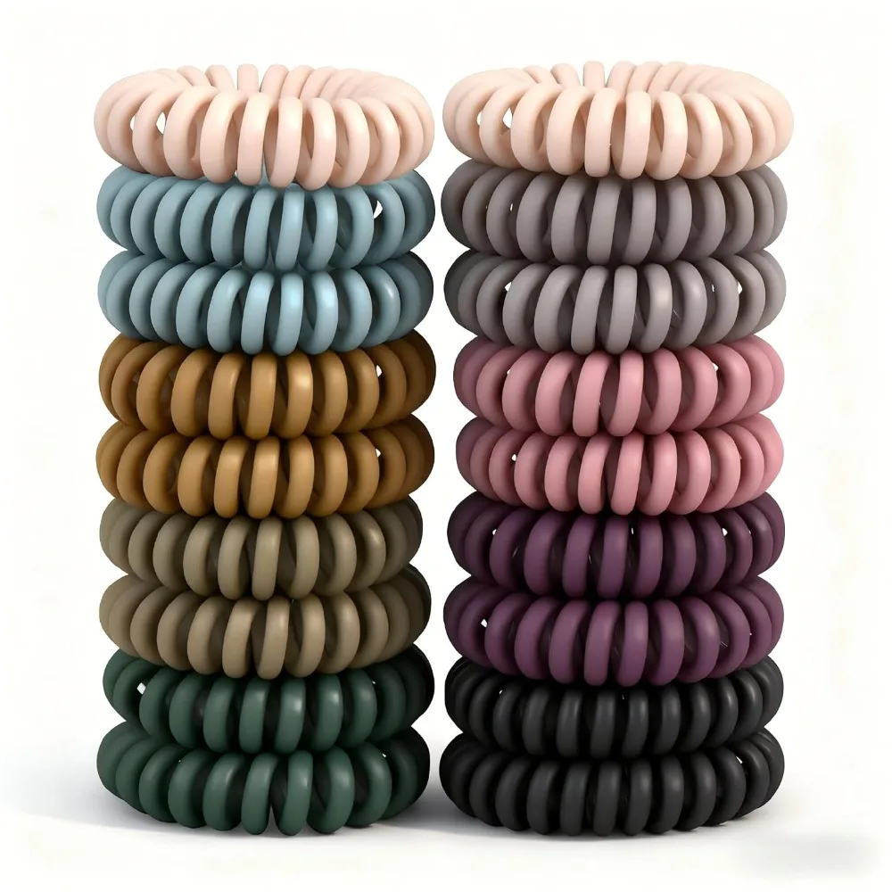 Vintage Matte Color Spiral Hair Ties No Crease Hair Bands For Women Kids Thick Or Thin Hair 18 Pack