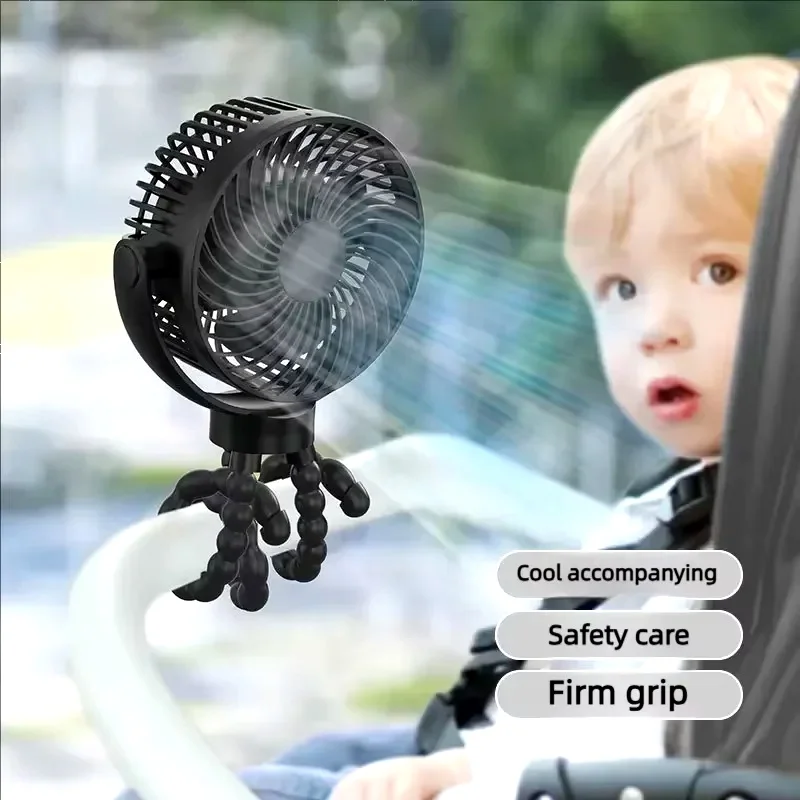 Baby 3 Speeds Stroller Mini Fan With Light Portable USB Charging Fan Mobile Phone Holder Stroller Accessories Baby Newborn Items