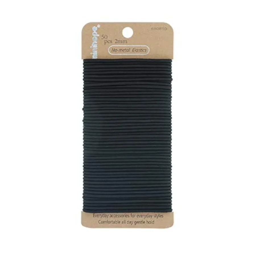 metal girls elastic hair ties, women's black elastics, 2mm Hair elastics 50 Count