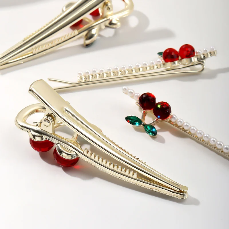 2pcs Fashionable, sweet and cute, pearl cherry hairpin, side clip, forehead bangs, broken hair, hairpin, hairpin headpiece
