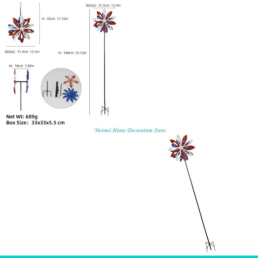 H7BF Metal Windmill Feature With Bright Red And Dark Blue Great For Garden Landscape Lawn Yard And Deck Enhancement