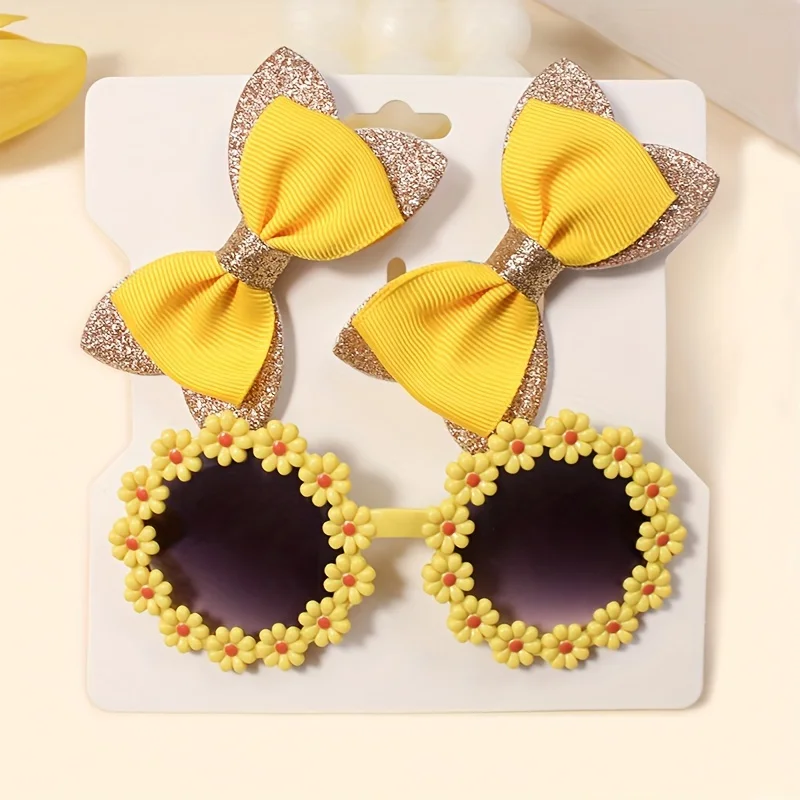 Elegant Cute 3pcs Hair Accessories Set Butterfly Bow Hair Clips Lovely Flower Glasses Comb Side Clips for Women Girls