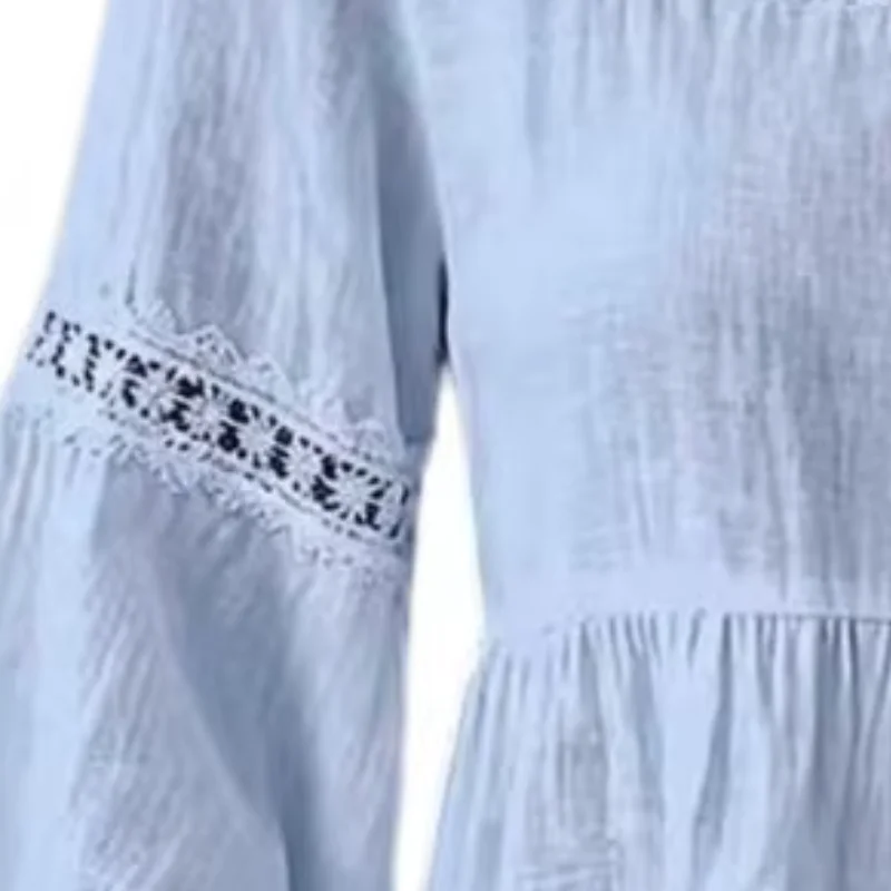 Women Tops Square Collar Summer Blouse Simple Style Loose Fit Soft Stretchy Blouse Lace Splicing Design Casual Tops Daily Wear