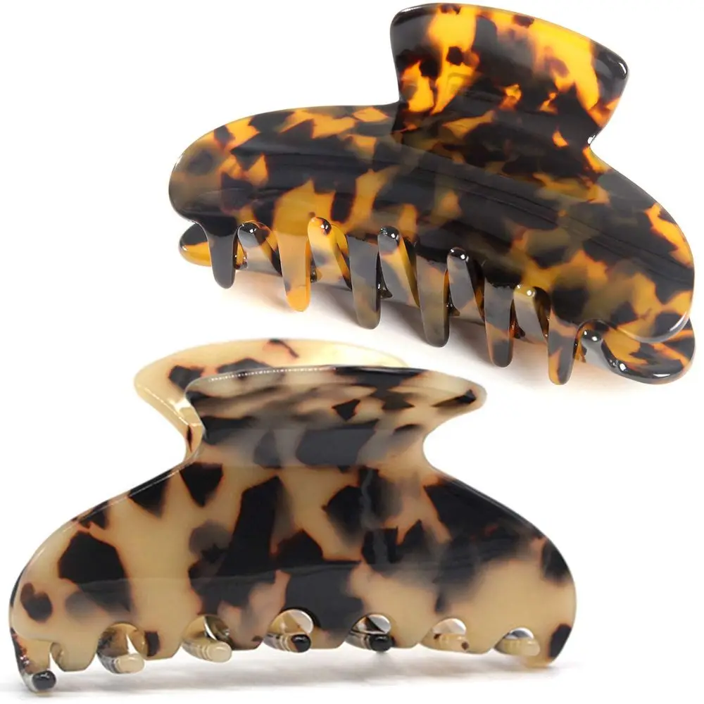 2 Pack Large Hair Claw Clips Tortoise Shell Nonslip Claw Clip for Women Celluloid Leopard Print Jaw Clips Thick Hair