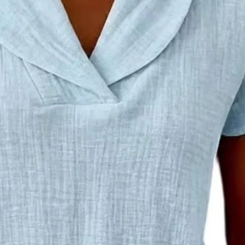 Everyday Wear Women Shirt Short Sleeve Solid Color Blouse Loose Fit Fashionable Collared Casual Tee for Work Party Date Wear