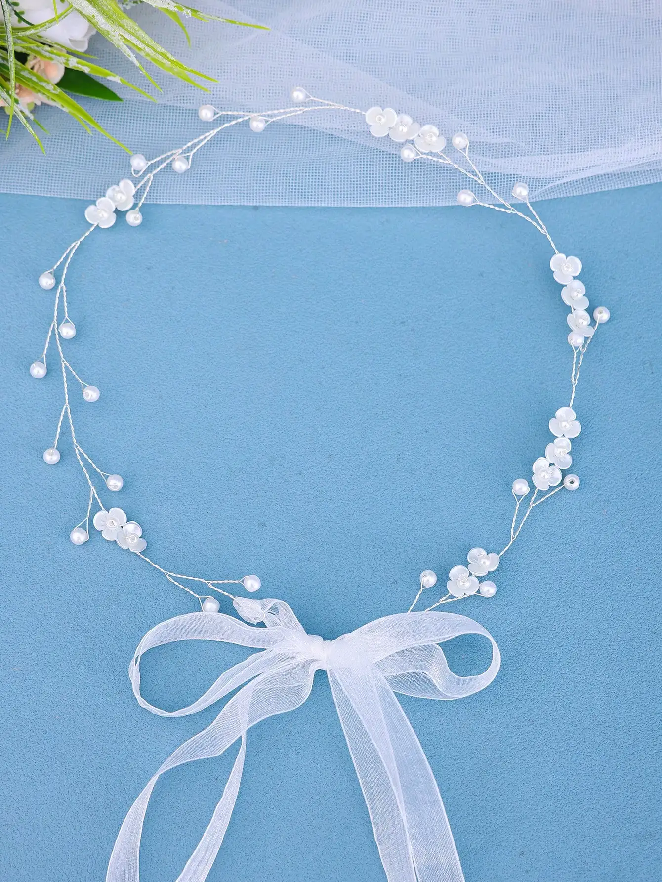 1pc Handmade Faux Pearl Flower Headband For Women, Elegant For Bride, Wedding, Party, Valentine's Day