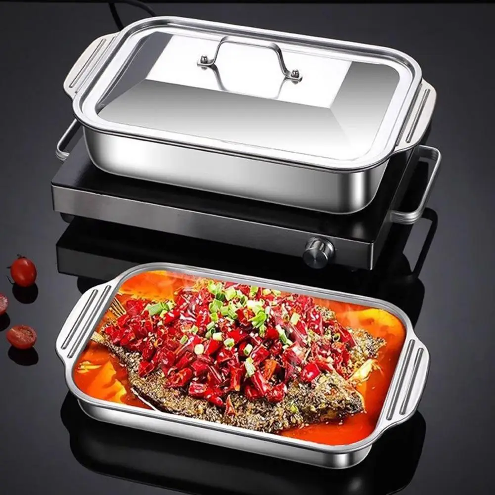 Rectangular Baking Tray Heavy-duty Stainless Steel Baking Pan with Handles Durable Rectangular Roasting Tray High for Baking