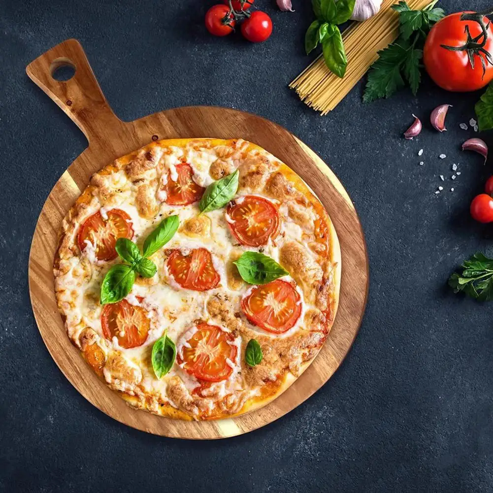 Wooden Pizza Cutting Board Wooden Charcuterie Board with Handles Acacia Wood Serving Tray for Cheese Meat Multi-functional