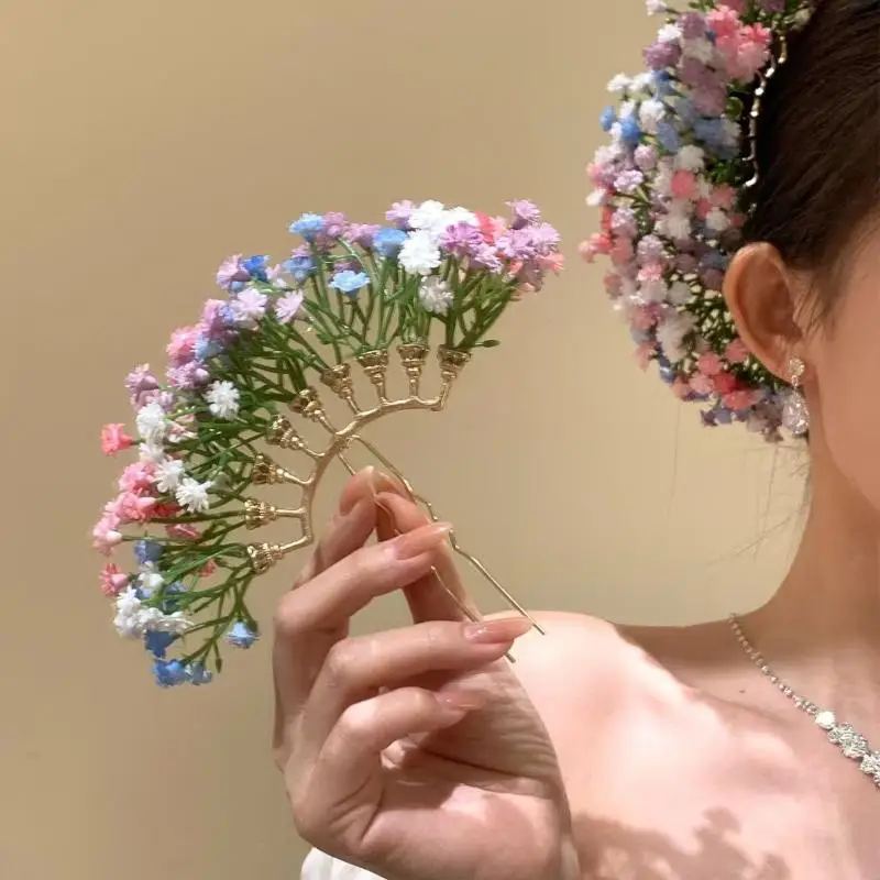 Boho Wedding Hairpin Set, Artificial Flower U-Pin for Festivals, Parties & Special Occasions, Vintage Bridal Accessory