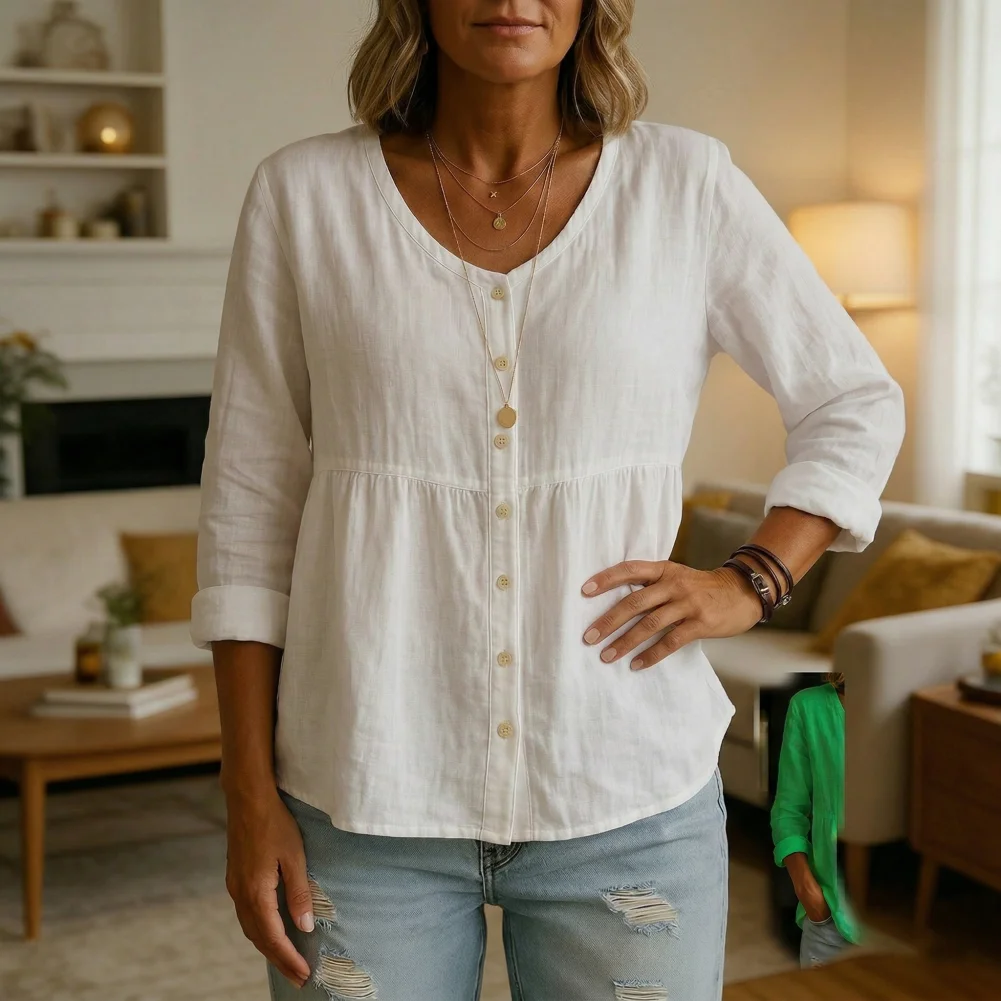 V Neck Tops Women V-neck Shirt Long Sleeve Button Placket Top A-line Silhouette Blouse Short Front Long Back Hem Tunic Women