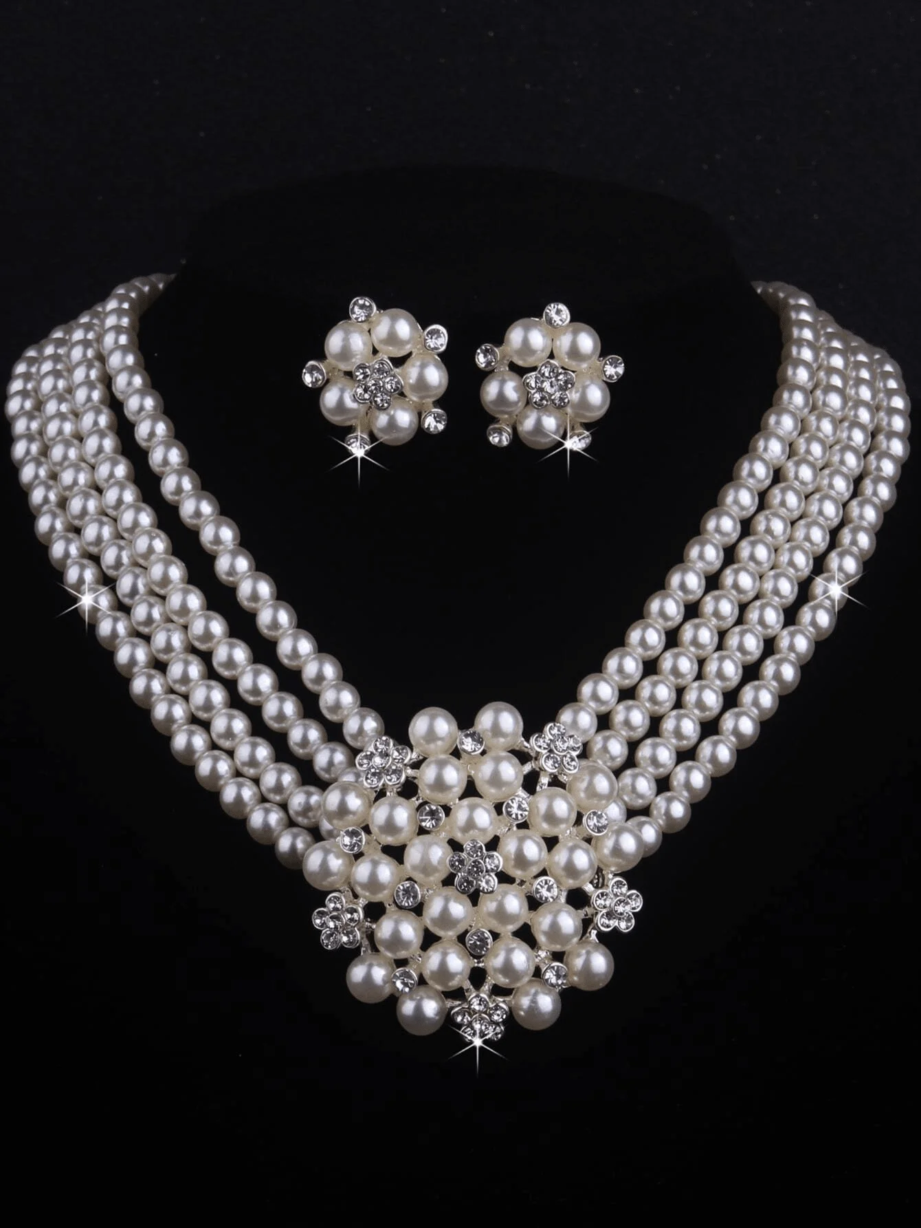 3 Pieces Faux Pearl Happiness Flower Wedding Necklace Earrings Jewelry Set Suitable For Dinner Party Brides Wedding Accessories