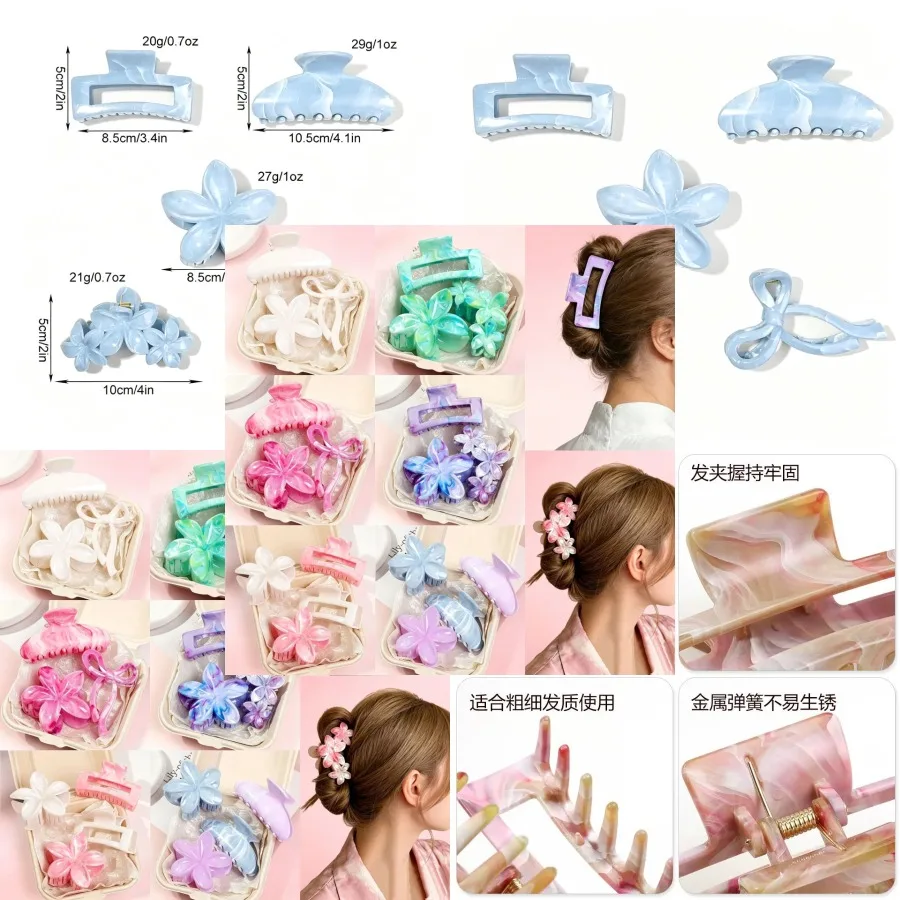 Cross-border marble flow hair clip for women's half-tied hair grab clip for high-end back of the head, shark clip hair accessor