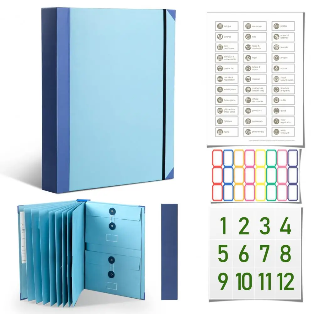 A4 Document Bag Multi-pocket File Organizer with Labels Elastic Closure A4 Legal Documents Photos Letters Storage Folder