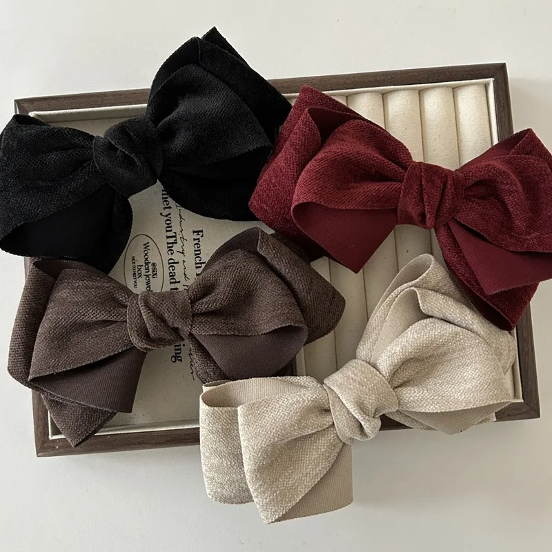 Vintage Layered Fabric Bow Clip - Oversized Spring Claw Solid Color Hairpin for Women Halloween Christmas Valentine's Day
