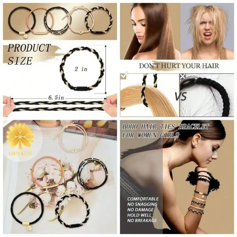 Hair Accessories Set Women: 20 Boho Hair Ties In 5 Neutral Colors, 4 Stylish Hair Bands Bracelets Thick Or No Damage Ponytails