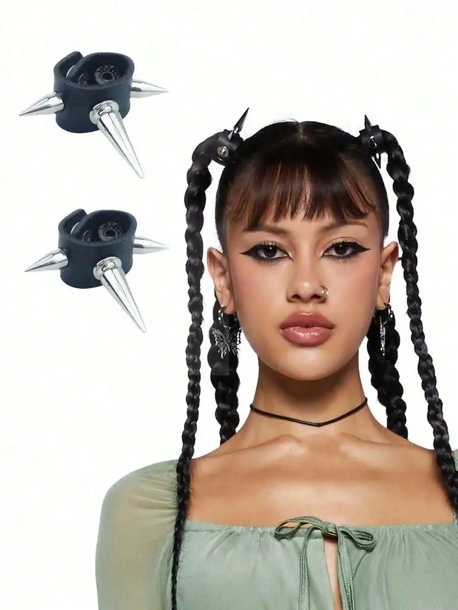 2pcs Punk Spike Hair Ring Accessory For Braids Ponytail Holders