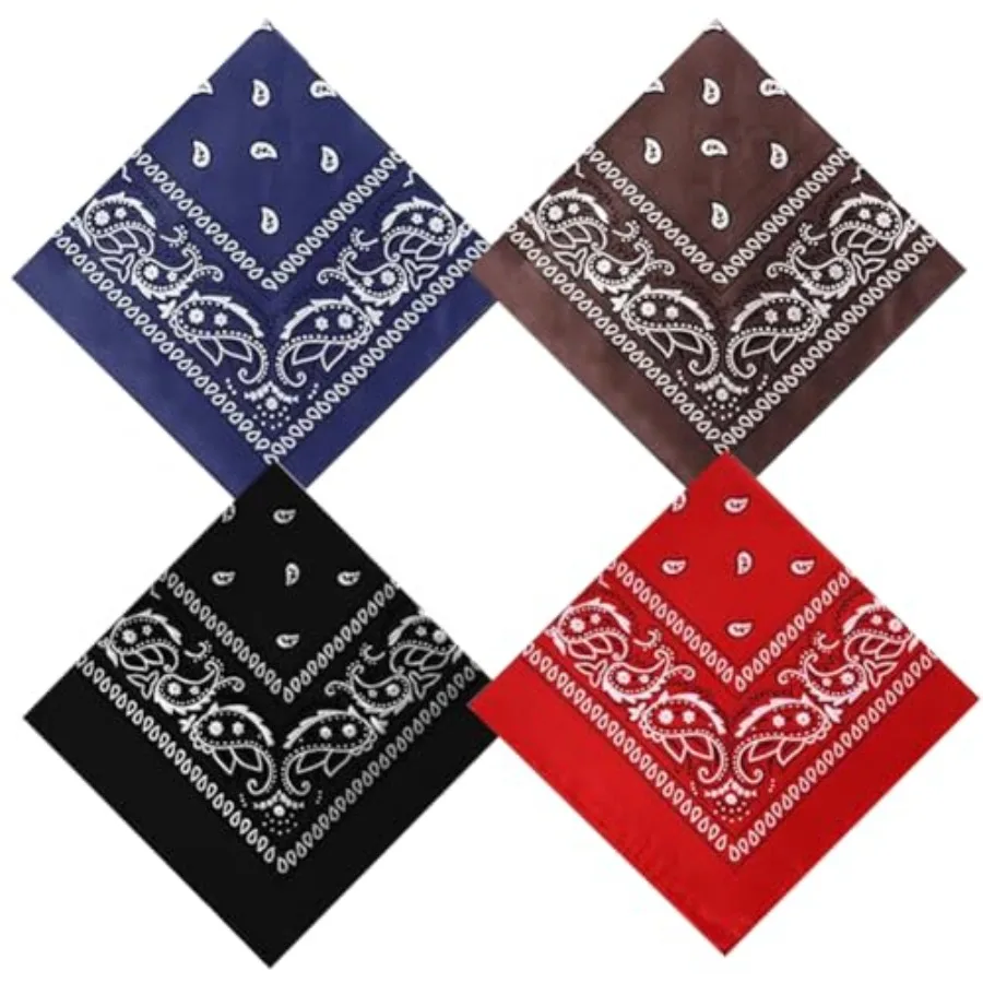4PCS Colored Bandana for Women Men Paisley Square Cowboy Multi-purpose Headband Hair Scarf Handkerchief Head Wrap