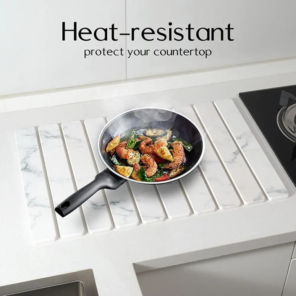 Bathroom Non Slip Foot Mat Diatomaceous Earth Dish Drying Mat Collapsible Absorbent Drain Pad Heat Resistant for Dishes for Home