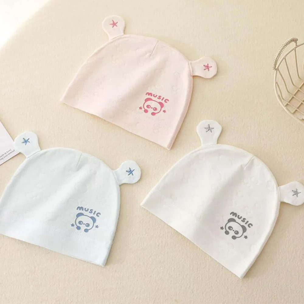Newborn Baby Hat 0-3 Months Summer Cotton Soft Breathable Cartoon Unisex Infant Cap Non-Slip Skull Cap for Boys Girls