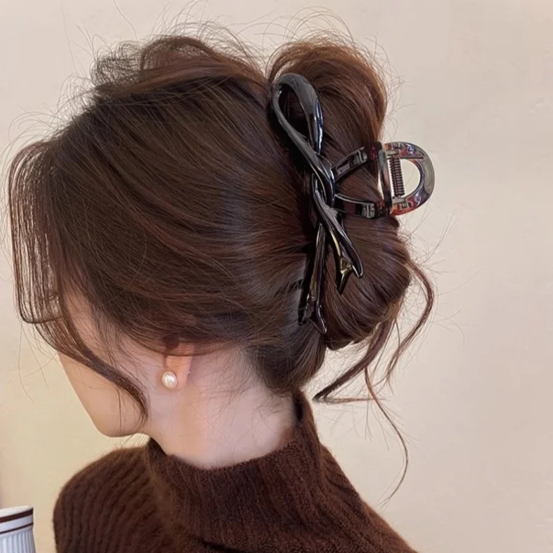 13cm Acrylic Ribbon Bow Hair Claws Crab Hair Clips Glossy Barrettes Headwear Hairpins Shark Ponytail For Women Hair Accessories hair claw clip hair clips for women hair accessories for women