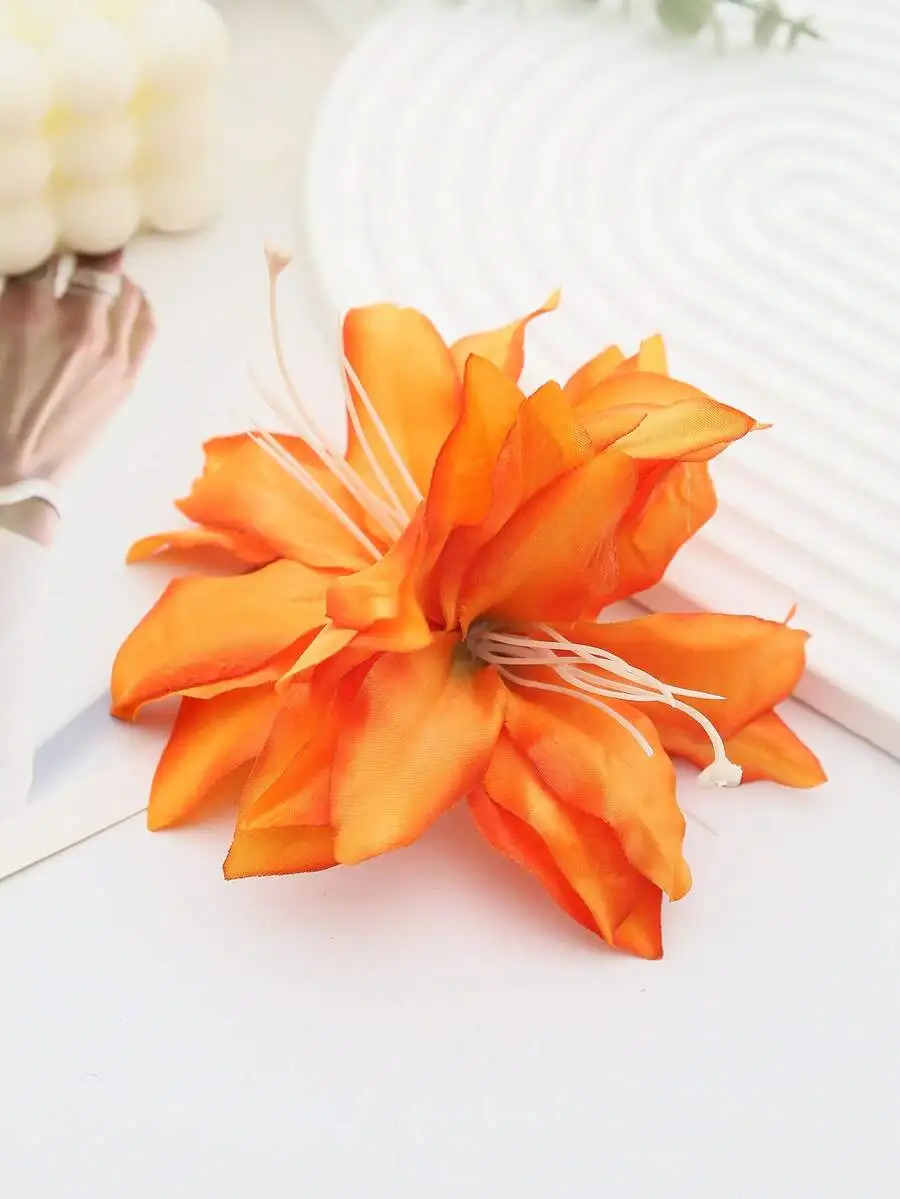Oversized Double-Headed Faux Lily Flower Side Hair Clip Boho Style For Beach Vacation Travel Date Daily Wear