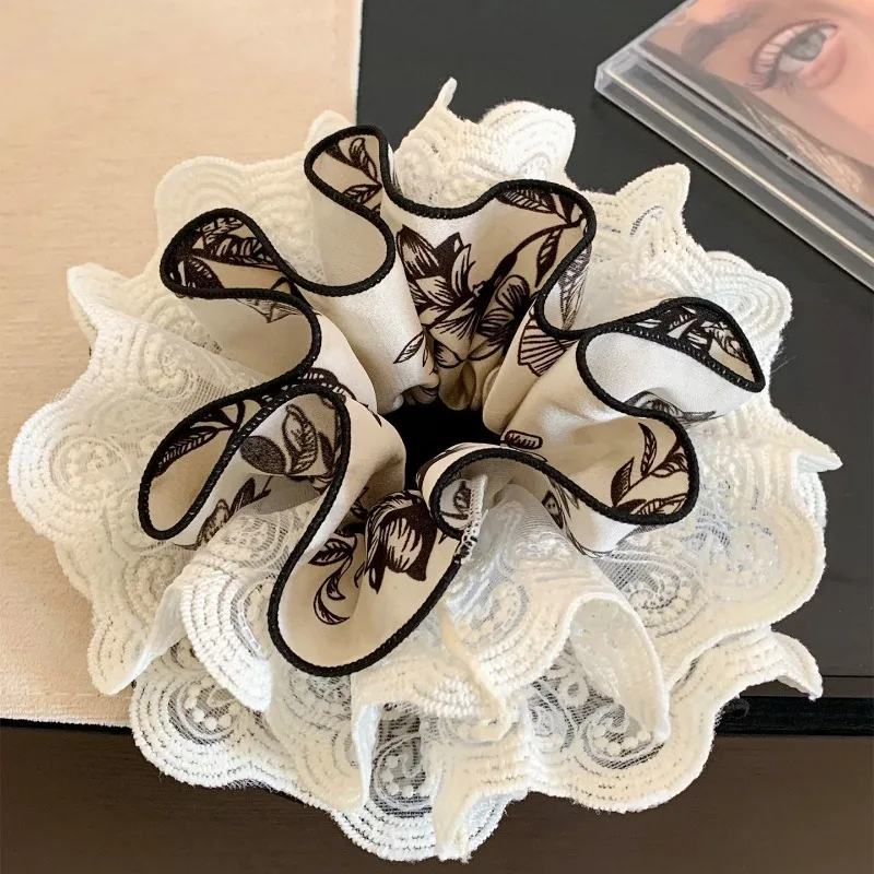 Heavy Industry Flower Lace Four-layer large intestine hair band, femininity, high sense, oversized ball head, hair tie, headband, headdress.