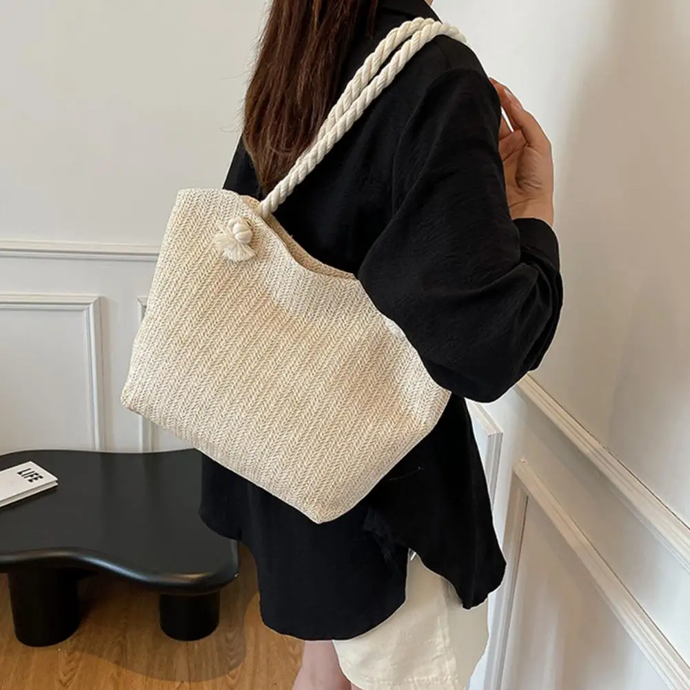 Straw Woven Lightweight Straw Tote with Braided Rope Handles Women Purse for Work Holiday Shopping
