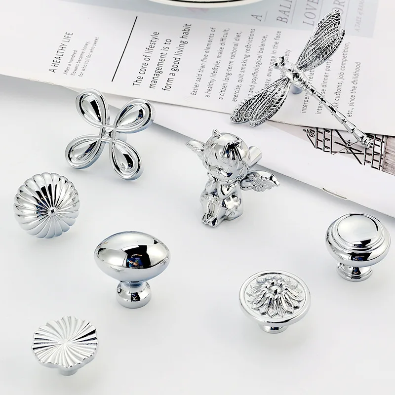 Style silver Light Luxury Creative Brass Handle Single Hole Cabinet Drawer Shoe Cabinet Wardrobe Door Handle Furniture Hardware