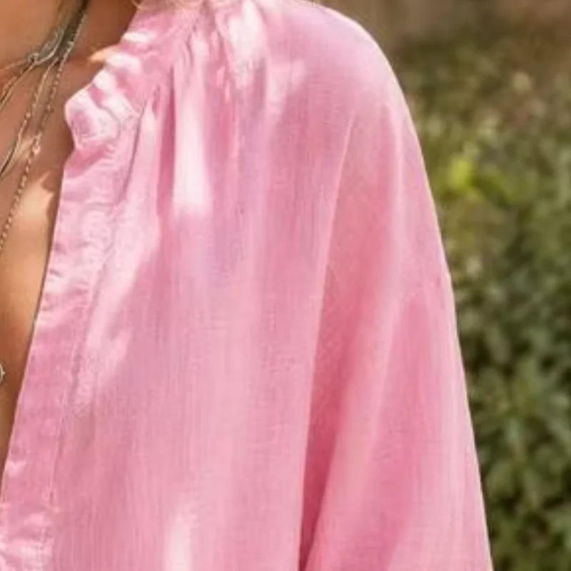 Lightweight Women Shirt Long Sleeve Summer Tops, Pure Color Regular Casual Blouse for Work Parties Vacations Dates
