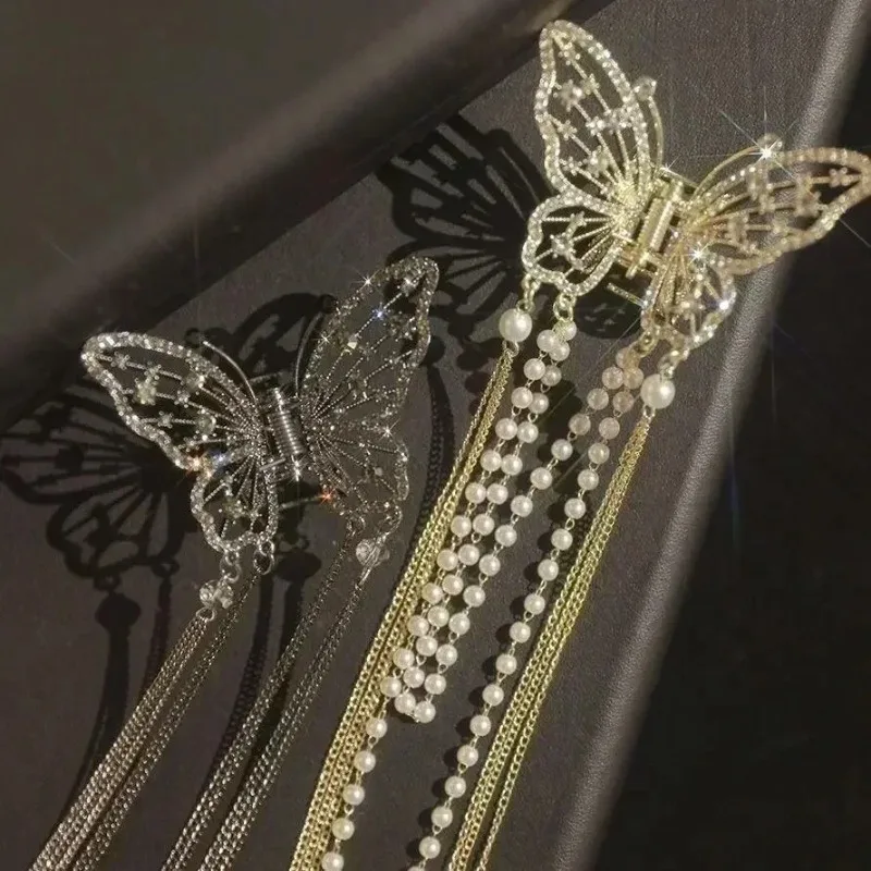 Alloy butterfly hair clip, Korean version, high-end and exquisite pearl tassel hair accessory, hair clip, women's headwear