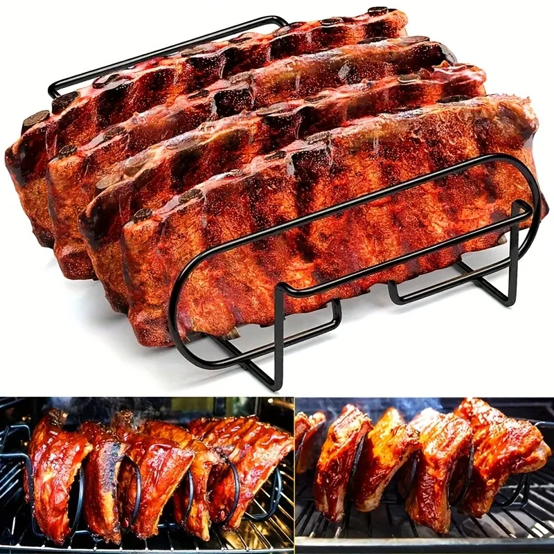 1pc Non-stick BBQ Grill Basket – Steak & Rib Rack – Outdoor Grilling Tool