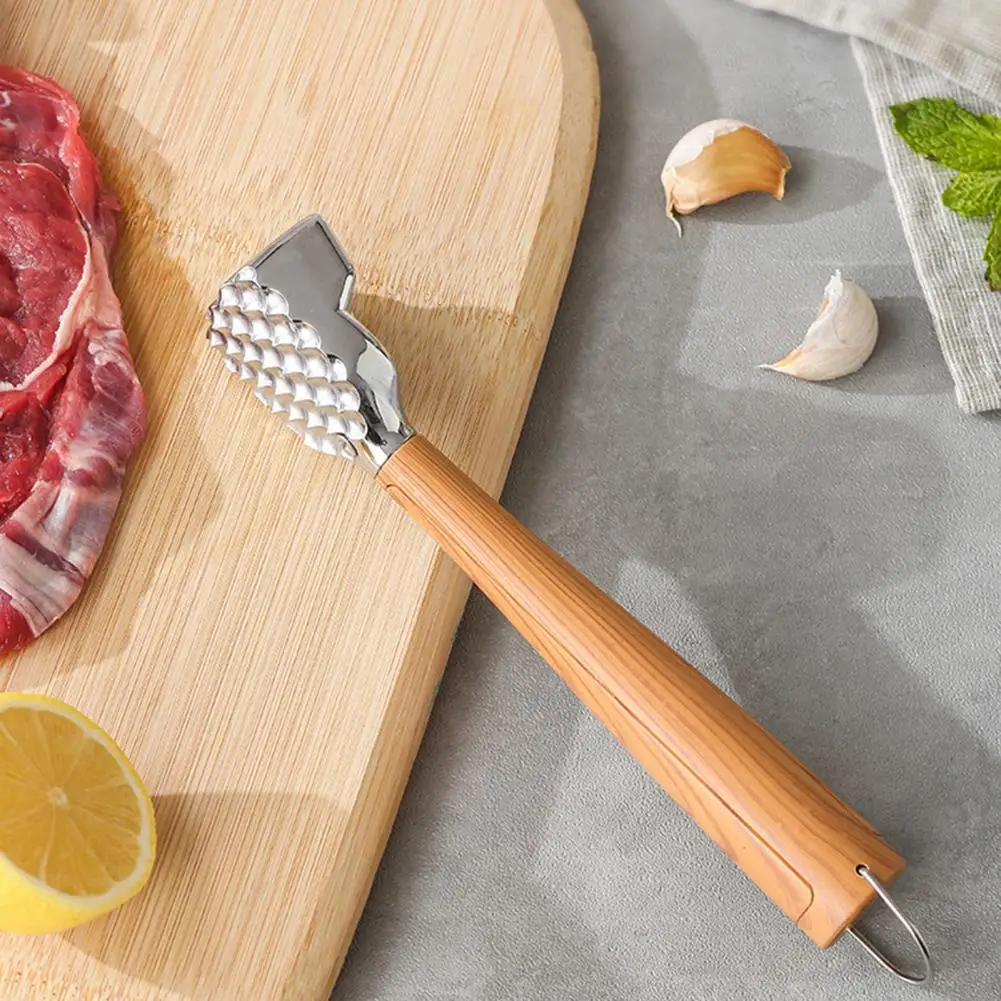 Hanging Loop Kitchen Tool Meat Tenderizer Hammer with Ergonomic Wooden Handle Heavy Duty Zinc Alloy Mallet Multi-sided for Steak