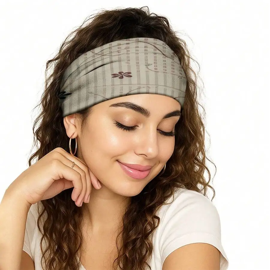 Womens Vintage Plaid Print Wide Elastic Headband Soft Stretch Non-Slip Turban Hair Wrap