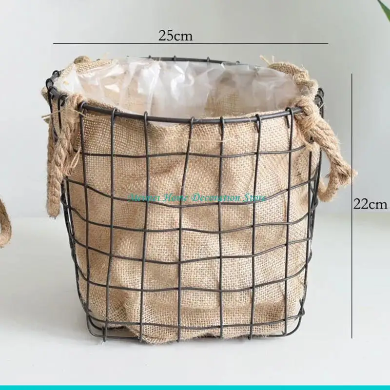H7BF Sturdy Linen Plant Basket Modern Woven Storage Container for Flower Pot Indoor Planters Rustic Home Decor
