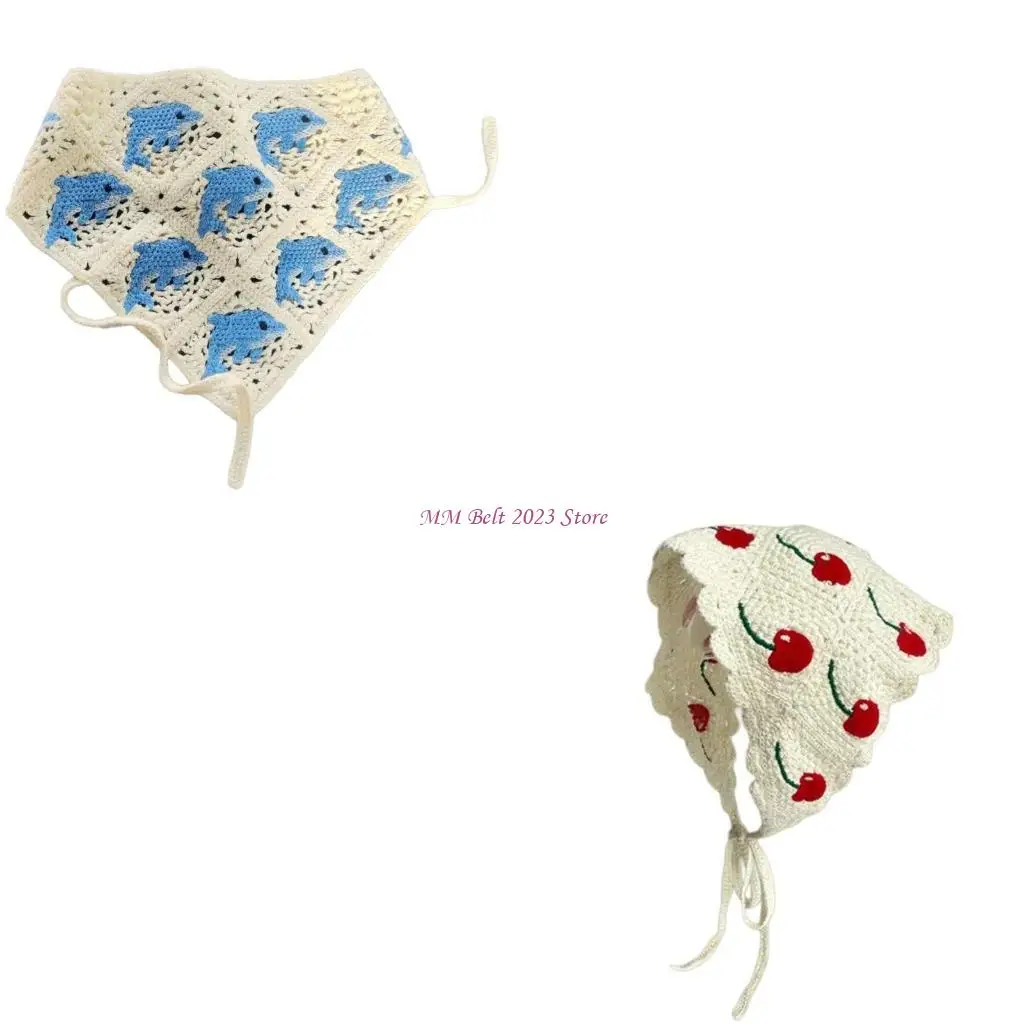 49ME Knitted Hair Scarves with Fruit Pattern Hair Accessories Comfortable Triangular Headband for Stylish Ladies