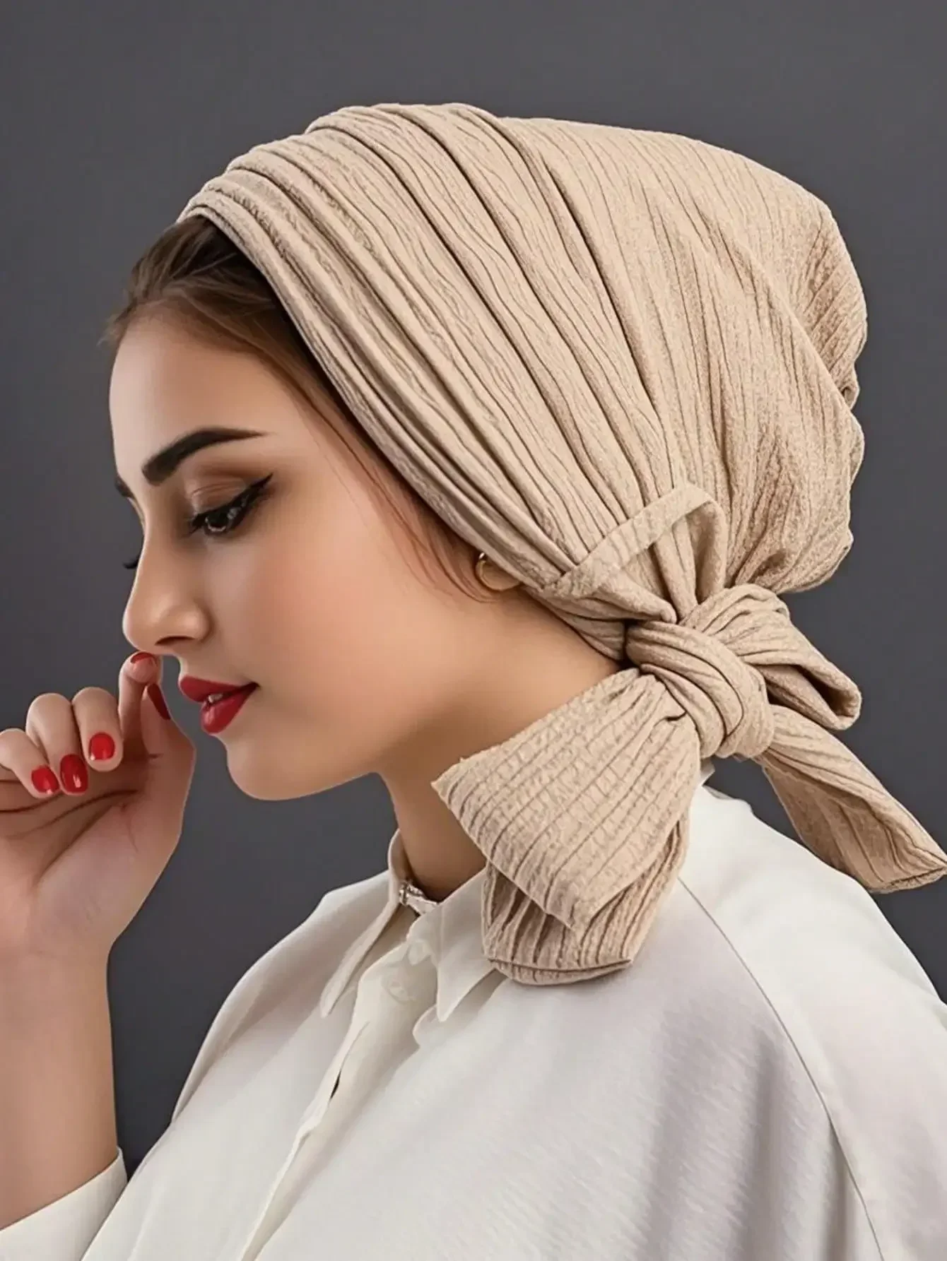 2026 1pc New Solid Color Stretchy Headband Hat, Versatile Pleated Turban Cap For Women For Dress