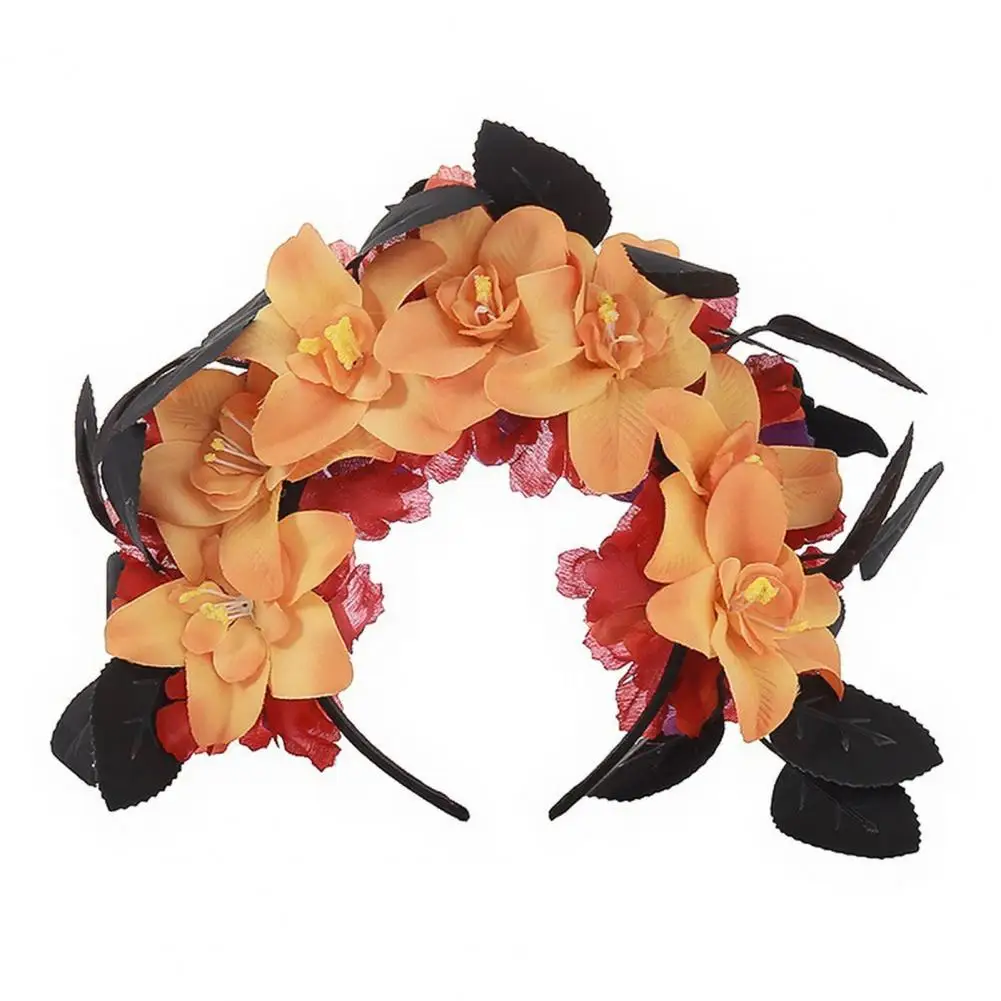 Halloween Floral Headband, Handmade 3D Floral Shape Widened Fit Hair Hoop with Witch Decoration Witch-themed Hair Accessory