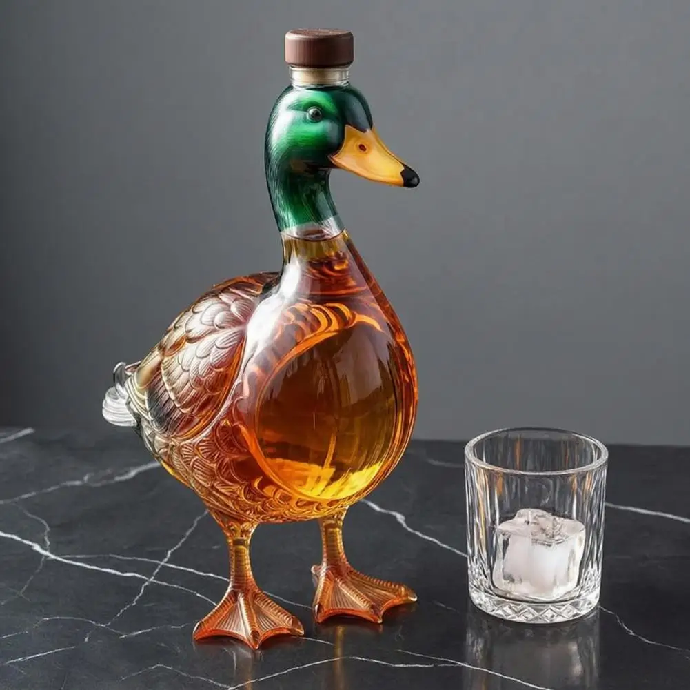 Elegant Bourbon Decanter Duck Whiskey Decanter with Stopper Straight Bourbon Glass Bottle 350ml Novelty Liquor for Home