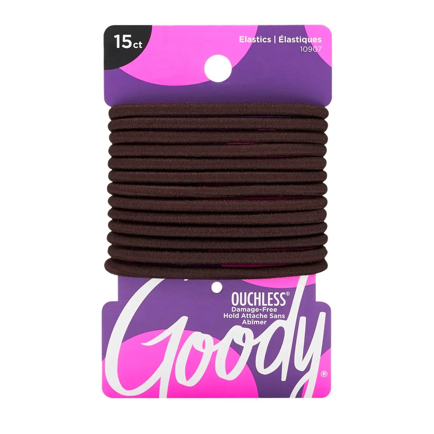 Ouchless Hair Elastics – No Pull, No Breakage, Tangle-Free Hold for Thick, Curly, Coily & Textured Hair – 15 Count, Brown, Long-
