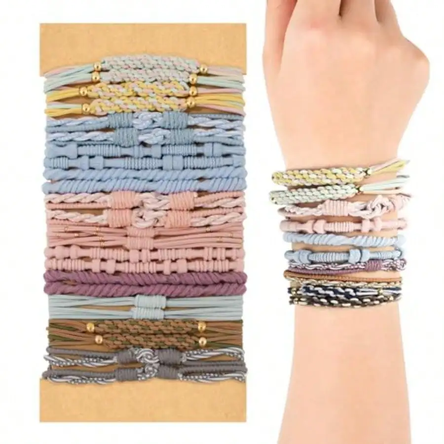 Boho Hair Ties For Women Girls 24Pcs Bracelet Ties No Damage Bands For Thick Thin Long Curly Hair Accessories In Various Colors And Styles