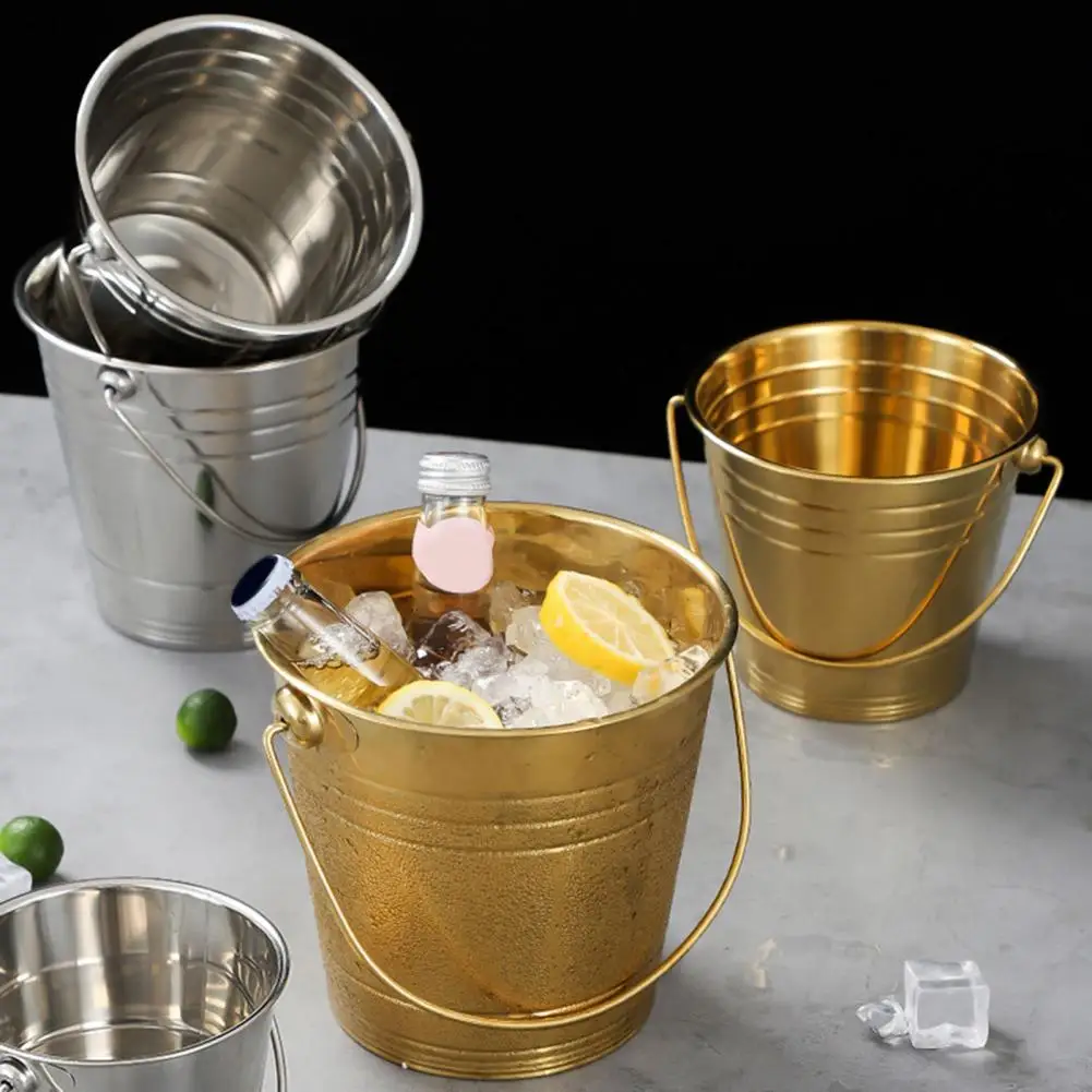 Stainless Steel Ice Bucket with Handle Portable Beverage Tub Mirror Polished Ice Tub for Bars Parties KTV Beverage Cooler