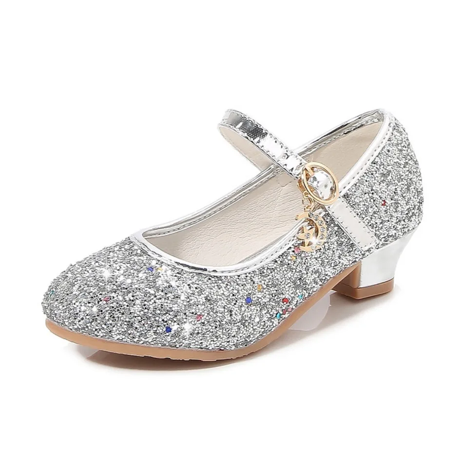 TK Zapatos De Talla Alta Para Niñas Sandalias De Cristal Plateado Con Hebilla Moda Zapatos De Princesa Para Danza Y Actuaciones Material De Cuero